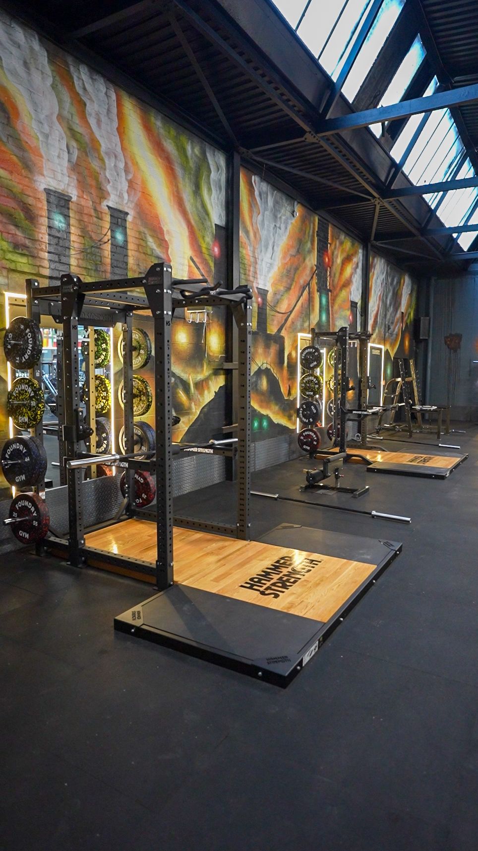 Illuminated lifting platforms at Foundry Gym Warwick